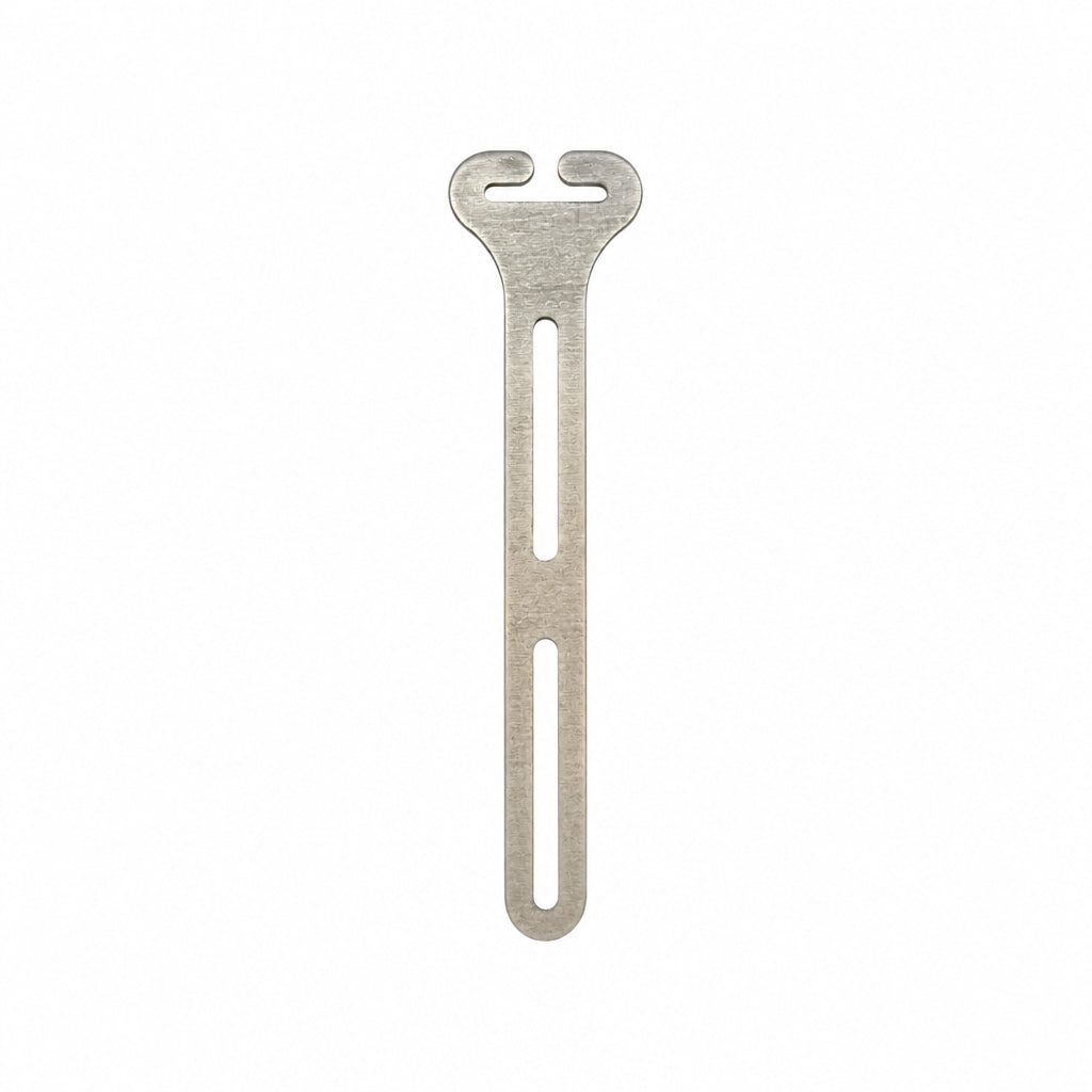 Metal wheelchair harness guide on a white background