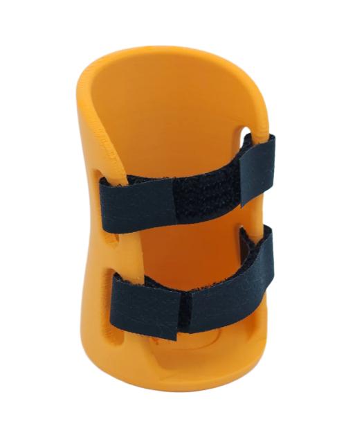 Orange toy brace on white background