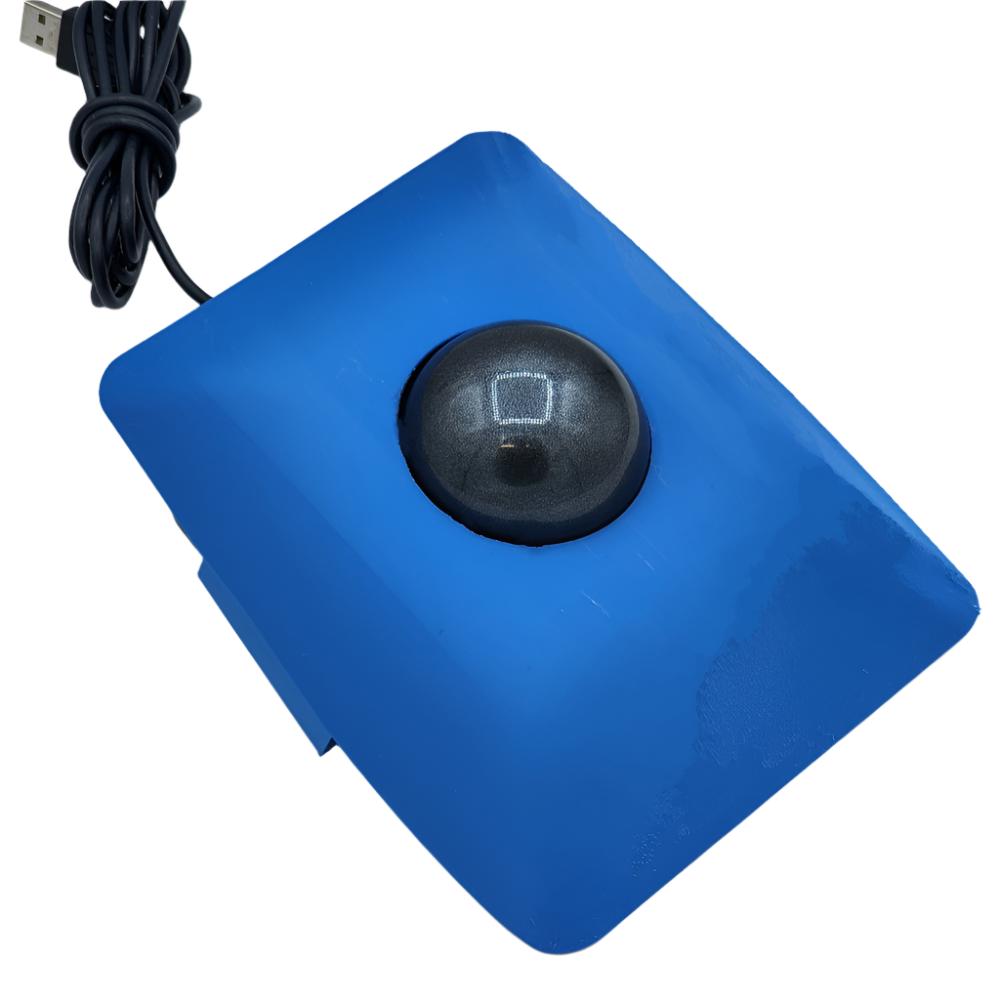 A ball mouse that is partially covered with a blue guard